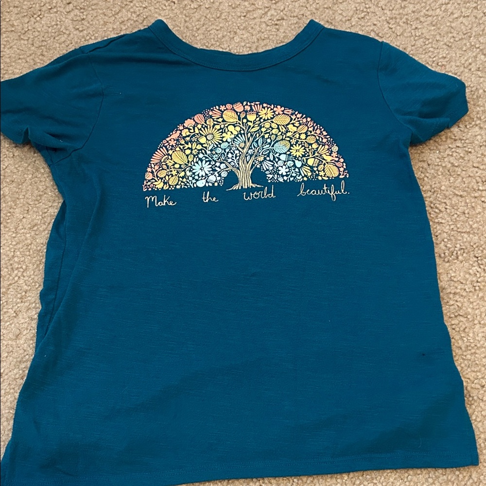 Mudd Teal Kids Tee with Floral Tree Design